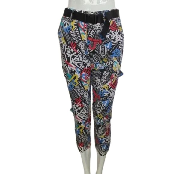 Vintage Pants - VIP Crop Joggers, 3/4, Graffiti, Faux Cargo, Elastic Waist/Cuffs, Belt, VINTAGE